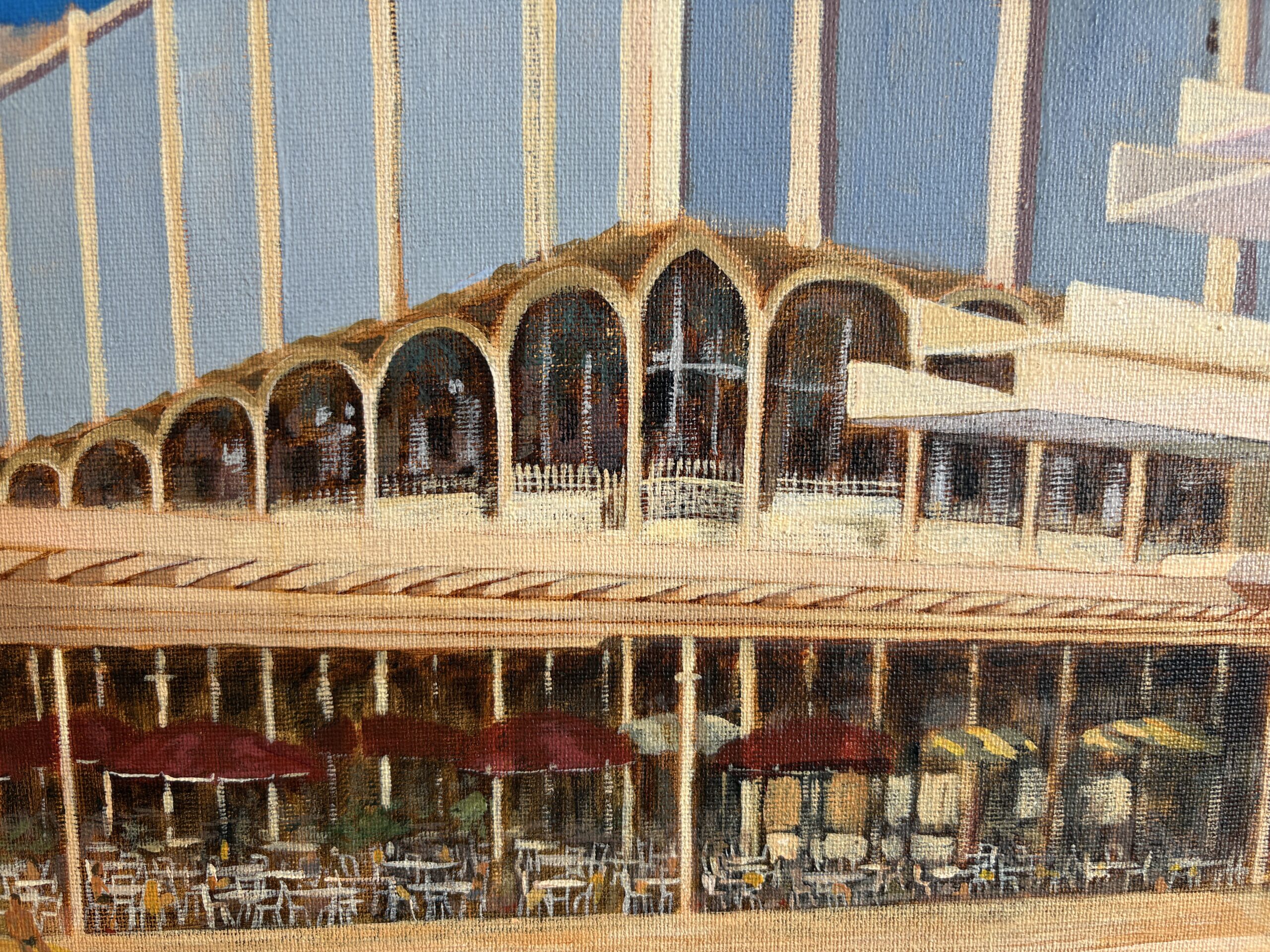 Haludovo Palace (The Penthouse) close up of Brutalist architecture and cafe